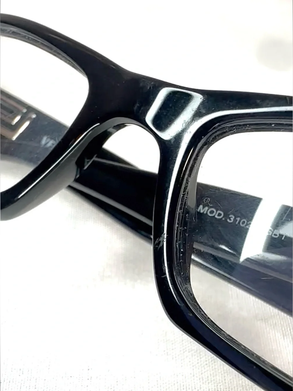 Versace Glossy Black Rectangular Glasses with Silver Logo Accents
